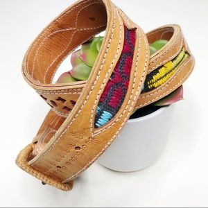 Leather Woven Stitched Fish Inlay Cutout Belt